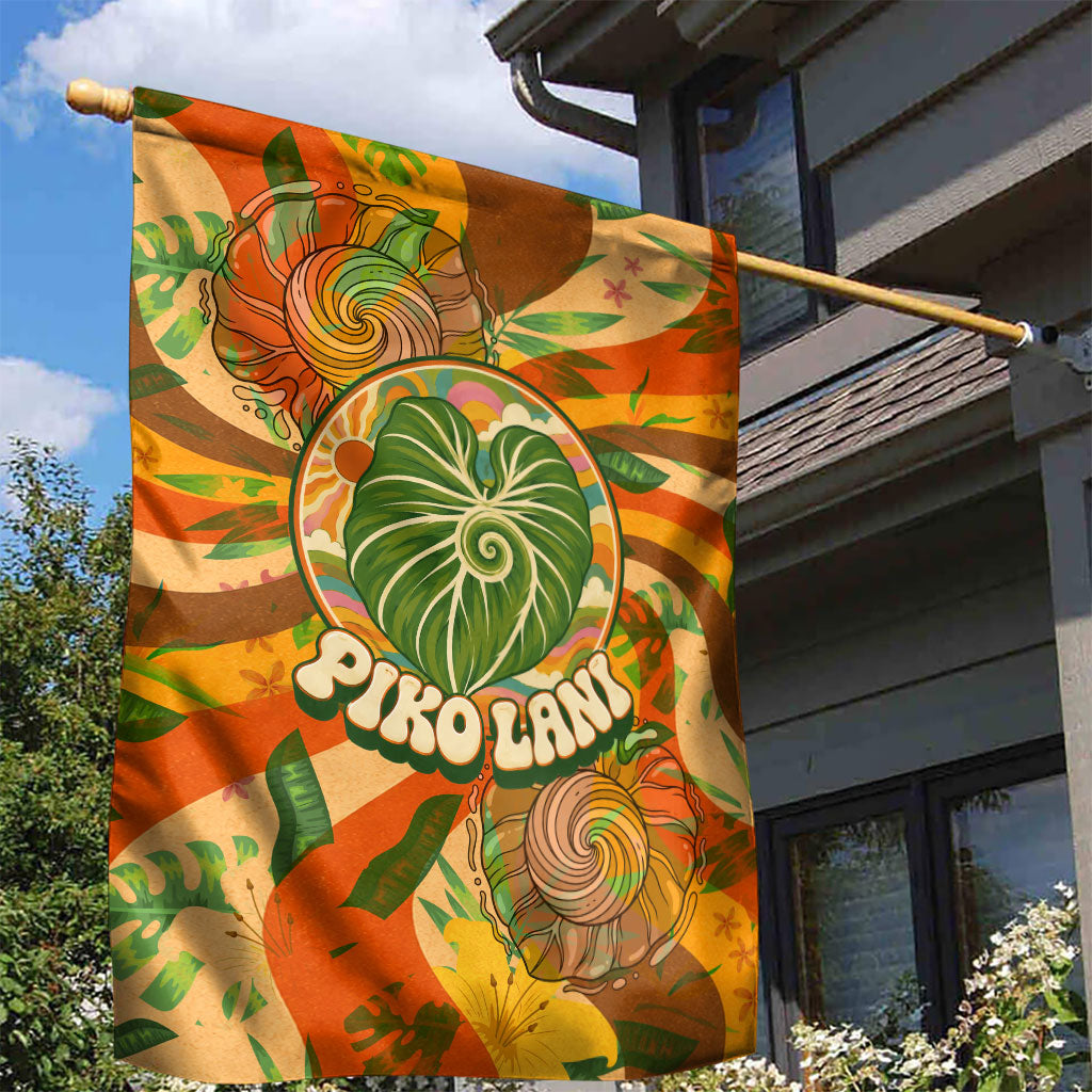 Hawaiian Piko Lani Cultivate I Ka Piko Aloha Garden Flag Retro Psychedelic Taro Leaf - Hibiscus Flowers