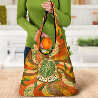 Hawaiian Piko Lani Cultivate I Ka Piko Aloha Grocery Bag Retro Psychedelic Taro Leaf - Hibiscus Flowers