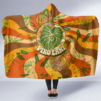 Hawaiian Piko Lani Cultivate I Ka Piko Aloha Hooded Blanket Retro Psychedelic Taro Leaf - Hibiscus Flowers