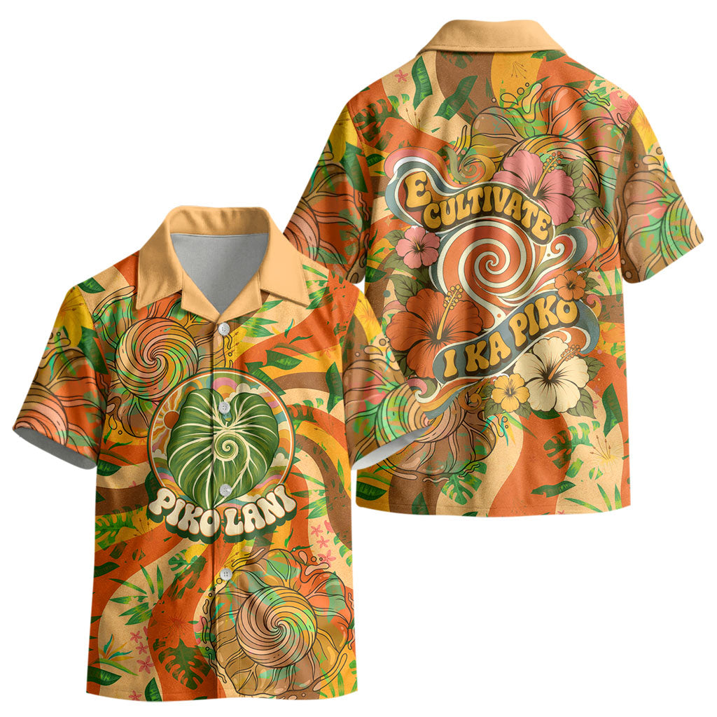 Hawaiian Piko Lani Cultivate I Ka Piko Aloha Kid Hawaiian Shirt Retro Psychedelic Taro Leaf - Hibiscus Flowers