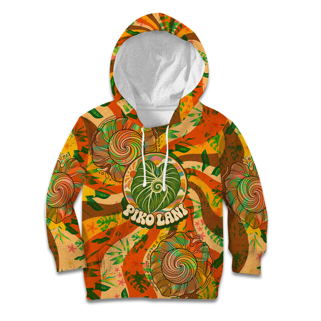 Hawaiian Piko Lani Cultivate I Ka Piko Aloha Kid Hoodie Retro Psychedelic Taro Leaf - Hibiscus Flowers
