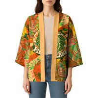 Hawaiian Piko Lani Cultivate I Ka Piko Aloha Kimono Retro Psychedelic Taro Leaf - Hibiscus Flowers