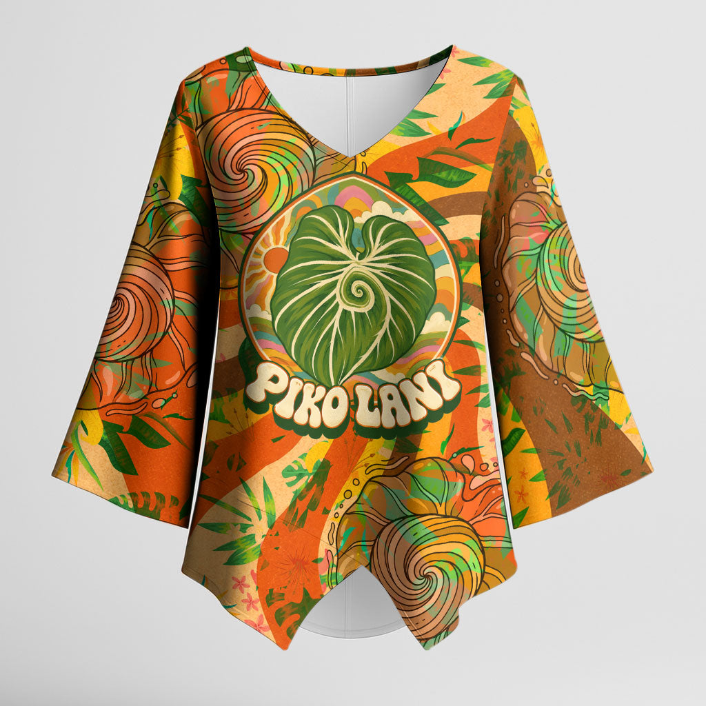 Hawaiian Piko Lani Cultivate I Ka Piko Aloha Kimono Sleeve Blouse Retro Psychedelic Taro Leaf - Hibiscus Flowers