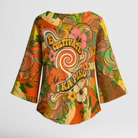 Hawaiian Piko Lani Cultivate I Ka Piko Aloha Kimono Sleeve Blouse Retro Psychedelic Taro Leaf - Hibiscus Flowers