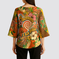 Hawaiian Piko Lani Cultivate I Ka Piko Aloha Kimono Sleeve Blouse Retro Psychedelic Taro Leaf - Hibiscus Flowers