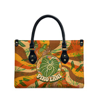 Hawaiian Piko Lani Cultivate I Ka Piko Aloha Leather Bag Retro Psychedelic Taro Leaf - Hibiscus Flowers