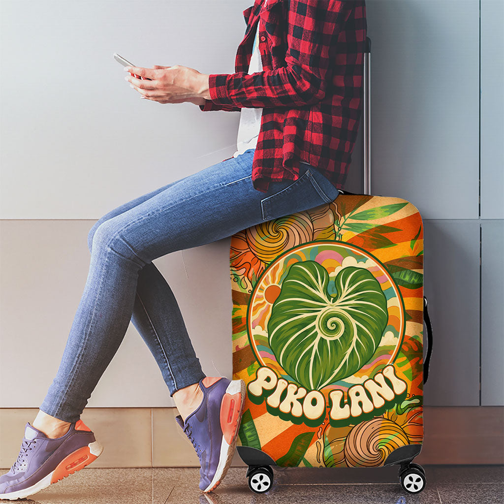 Hawaiian Piko Lani Cultivate I Ka Piko Aloha Luggage Cover Retro Psychedelic Taro Leaf - Hibiscus Flowers