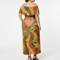 Hawaiian Piko Lani Cultivate I Ka Piko Aloha Off Shoulder Maxi Dress Retro Psychedelic Taro Leaf - Hibiscus Flowers