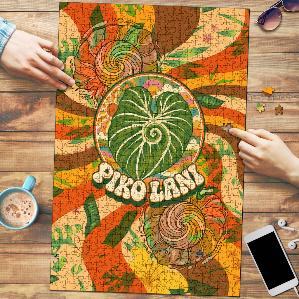 Hawaiian Piko Lani Cultivate I Ka Piko Aloha Puzzle Retro Psychedelic Taro Leaf - Hibiscus Flowers