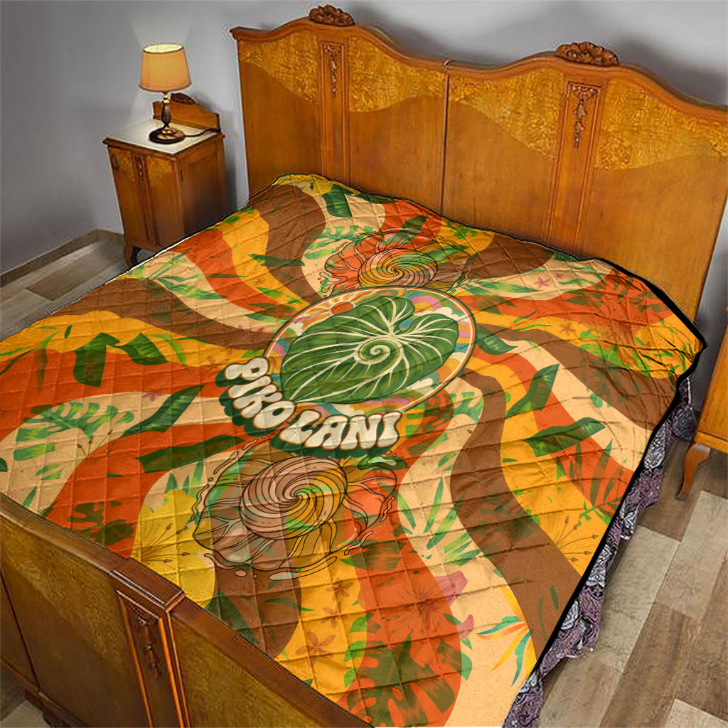 Hawaiian Piko Lani Cultivate I Ka Piko Aloha Quilt Retro Psychedelic Taro Leaf - Hibiscus Flowers