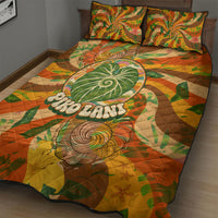 Hawaiian Piko Lani Cultivate I Ka Piko Aloha Quilt Bed Set Retro Psychedelic Taro Leaf - Hibiscus Flowers