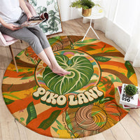 Hawaiian Piko Lani Cultivate I Ka Piko Aloha Round Carpet Retro Psychedelic Taro Leaf - Hibiscus Flowers