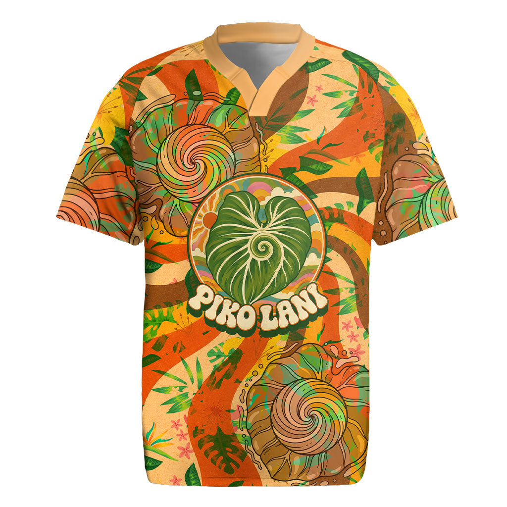 Hawaiian Piko Lani Cultivate I Ka Piko Aloha Rugby Jersey Retro Psychedelic Taro Leaf - Hibiscus Flowers