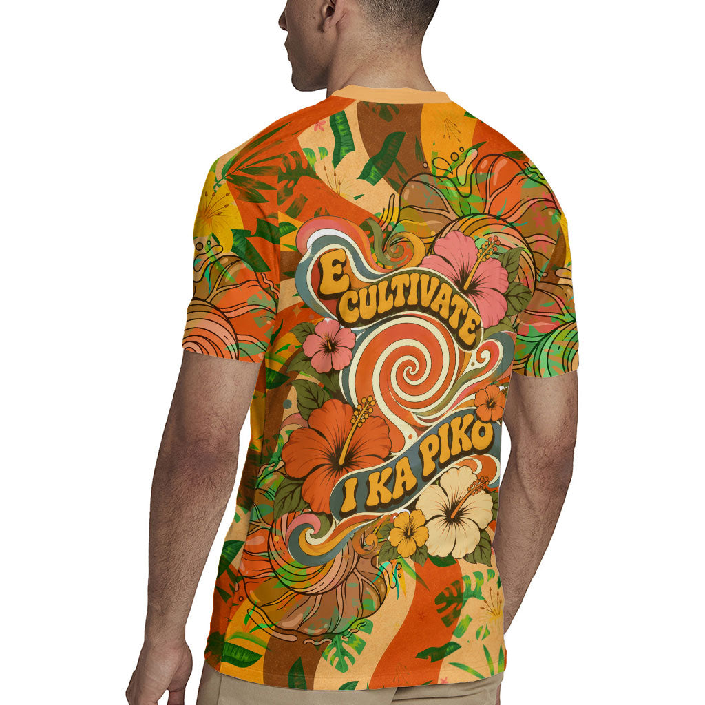 Hawaiian Piko Lani Cultivate I Ka Piko Aloha Rugby Jersey Retro Psychedelic Taro Leaf - Hibiscus Flowers