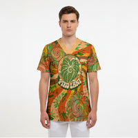 Hawaiian Piko Lani Cultivate I Ka Piko Aloha Scrub Top Retro Psychedelic Taro Leaf - Hibiscus Flowers