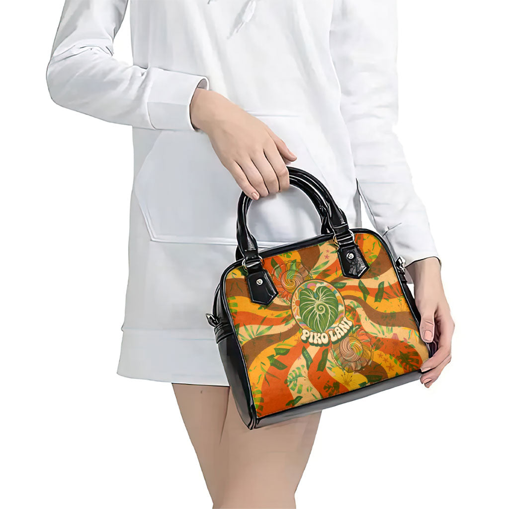 Hawaiian Piko Lani Cultivate I Ka Piko Aloha Shoulder Handbag Retro Psychedelic Taro Leaf - Hibiscus Flowers