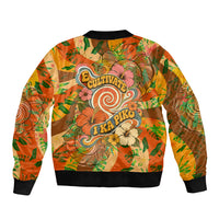 Hawaiian Piko Lani Cultivate I Ka Piko Aloha Sleeve Zip Bomber Jacket Retro Psychedelic Taro Leaf - Hibiscus Flowers