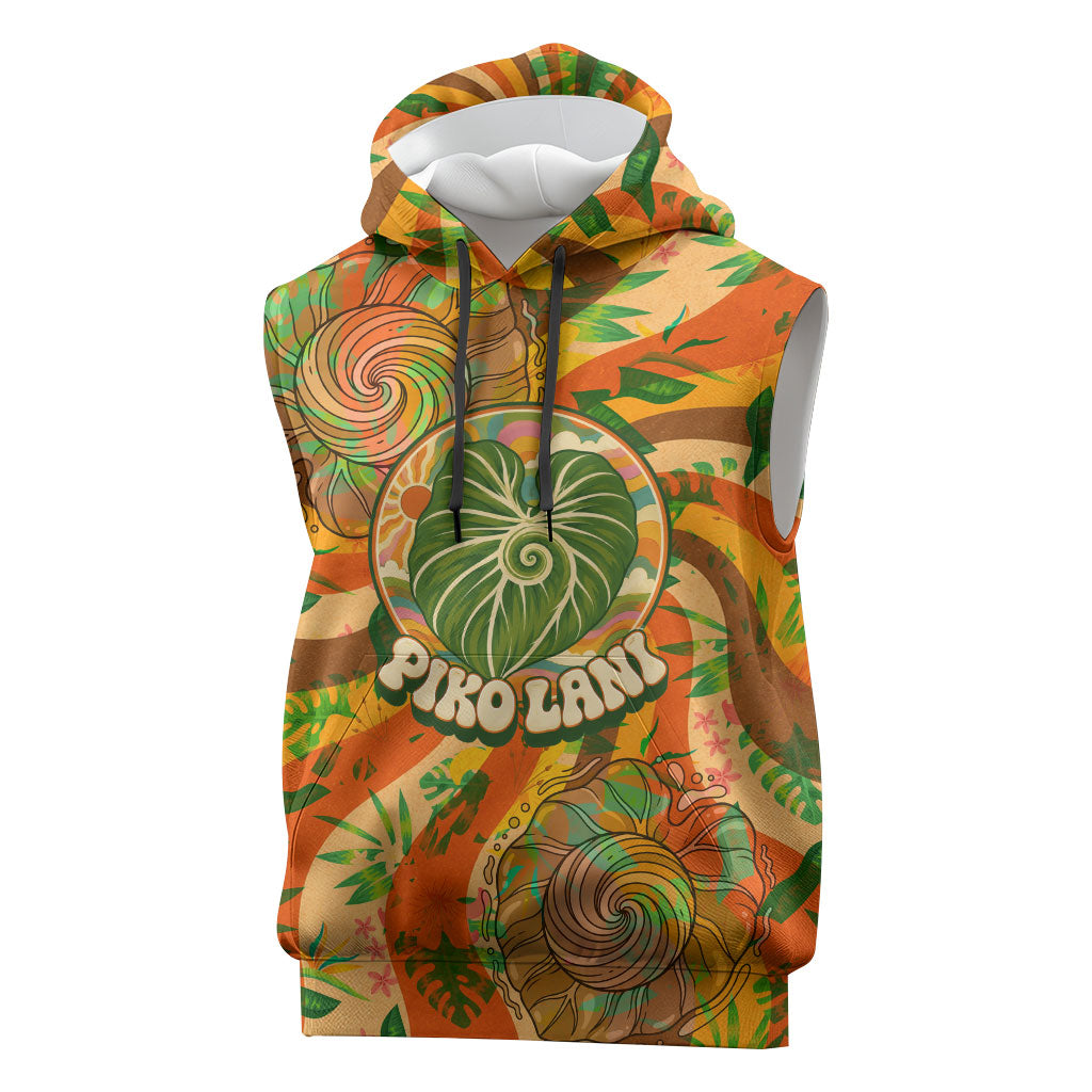 Hawaiian Piko Lani Cultivate I Ka Piko Aloha Sleeveless Hoodie Retro Psychedelic Taro Leaf - Hibiscus Flowers