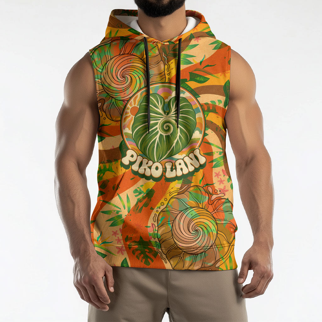 Hawaiian Piko Lani Cultivate I Ka Piko Aloha Sleeveless Hoodie Retro Psychedelic Taro Leaf - Hibiscus Flowers