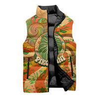 Hawaiian Piko Lani Cultivate I Ka Piko Aloha Sleeveless Puffer Jacket Retro Psychedelic Taro Leaf - Hibiscus Flowers