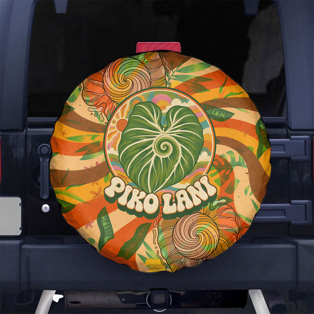 Hawaiian Piko Lani Cultivate I Ka Piko Aloha Spare Tire Cover Retro Psychedelic Taro Leaf - Hibiscus Flowers
