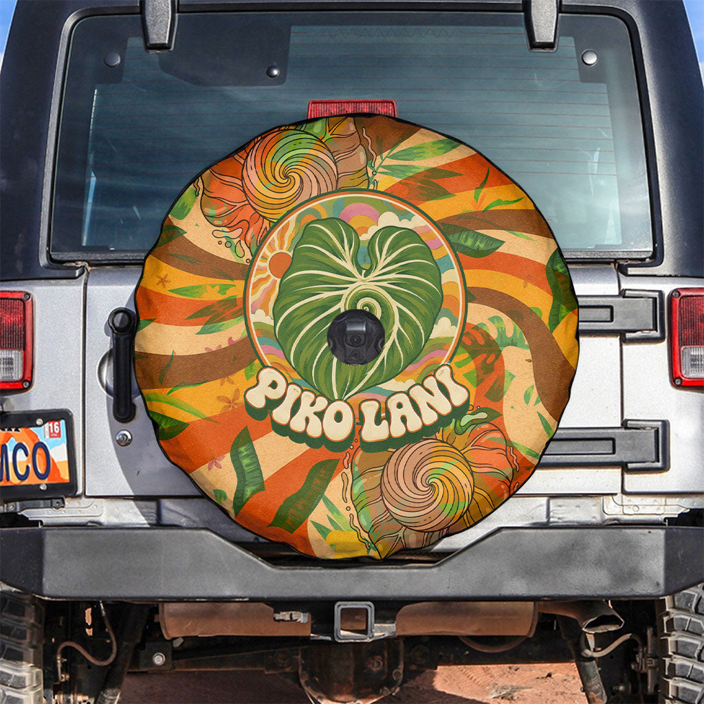 Hawaiian Piko Lani Cultivate I Ka Piko Aloha Spare Tire Cover Retro Psychedelic Taro Leaf - Hibiscus Flowers