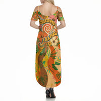 Hawaiian Piko Lani Cultivate I Ka Piko Aloha Summer Maxi Dress Retro Psychedelic Taro Leaf - Hibiscus Flowers