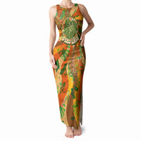 Hawaiian Piko Lani Cultivate I Ka Piko Aloha Tank Maxi Dress Retro Psychedelic Taro Leaf - Hibiscus Flowers
