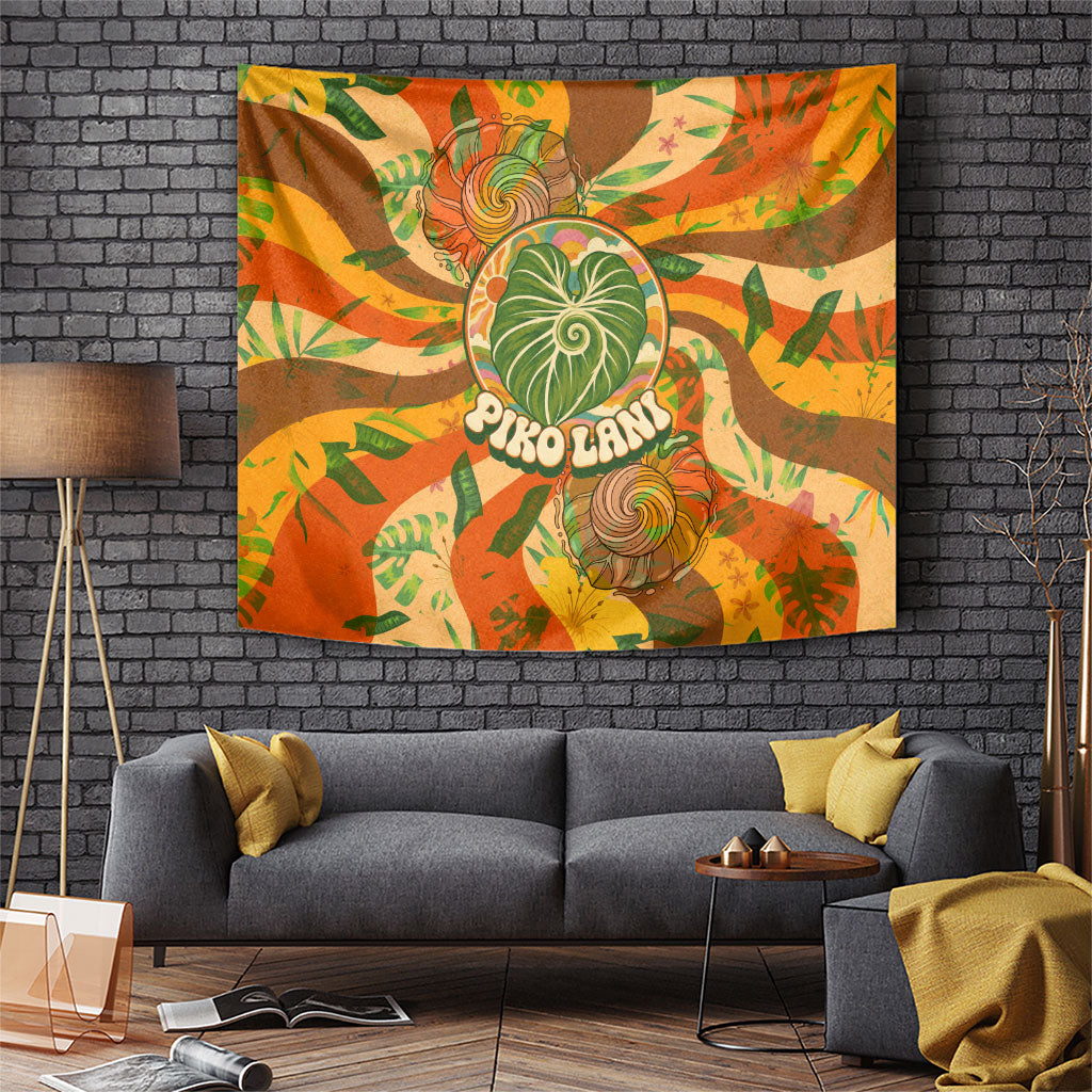 Hawaiian Piko Lani Cultivate I Ka Piko Aloha Tapestry Retro Psychedelic Taro Leaf - Hibiscus Flowers