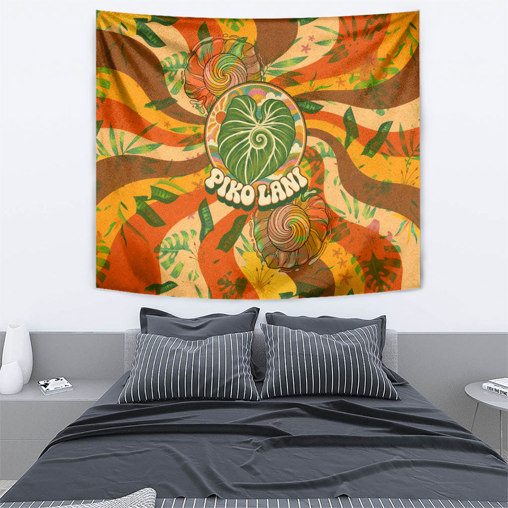 Hawaiian Piko Lani Cultivate I Ka Piko Aloha Tapestry Retro Psychedelic Taro Leaf - Hibiscus Flowers
