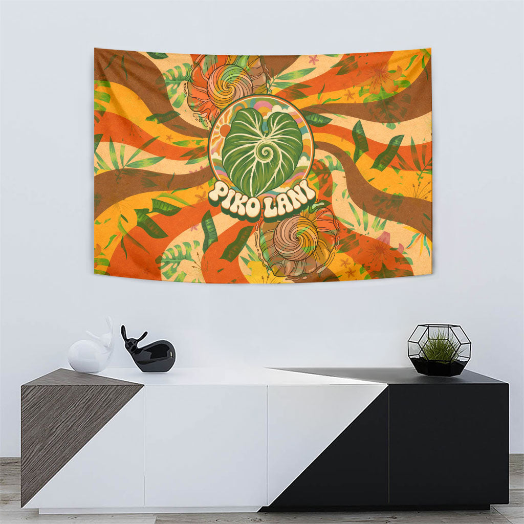 Hawaiian Piko Lani Cultivate I Ka Piko Aloha Tapestry Retro Psychedelic Taro Leaf - Hibiscus Flowers