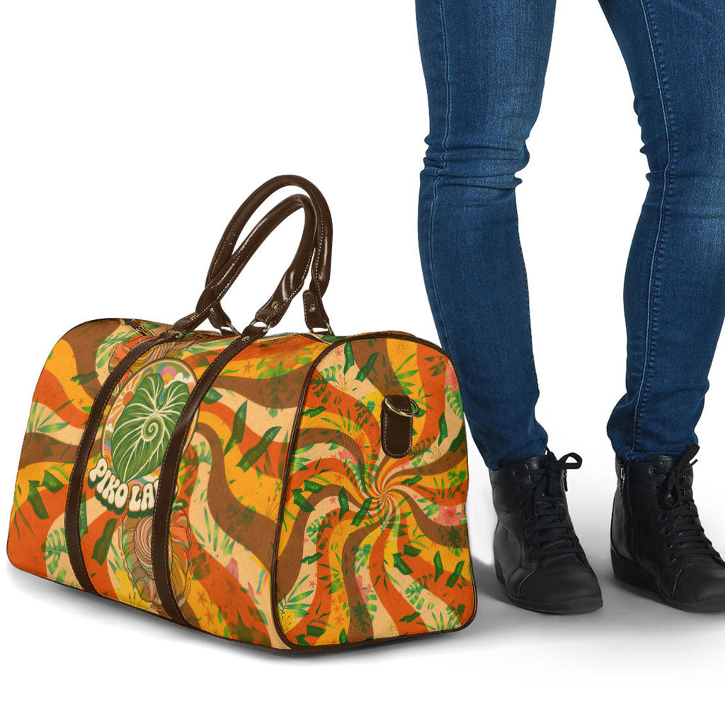 Hawaiian Piko Lani Cultivate I Ka Piko Aloha Travel Bag Retro Psychedelic Taro Leaf - Hibiscus Flowers