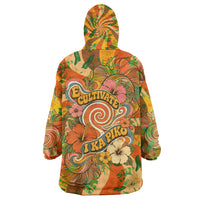 Hawaiian Piko Lani Cultivate I Ka Piko Aloha Wearable Blanket Hoodie Retro Psychedelic Taro Leaf - Hibiscus Flowers
