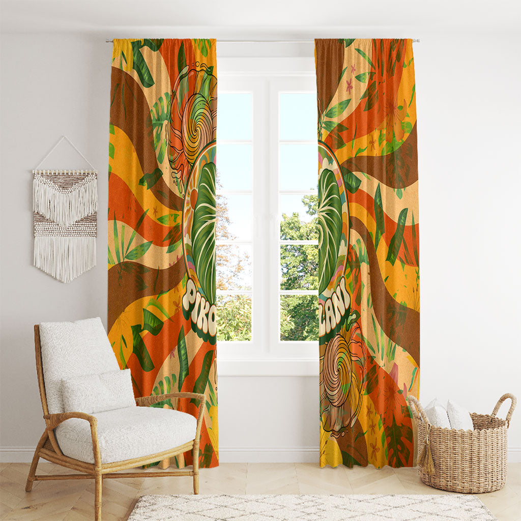 Hawaiian Piko Lani Cultivate I Ka Piko Aloha Window Curtain Retro Psychedelic Taro Leaf - Hibiscus Flowers