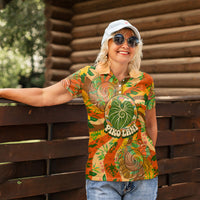 Hawaiian Piko Lani Cultivate I Ka Piko Aloha Women Polo Shirt Retro Psychedelic Taro Leaf - Hibiscus Flowers