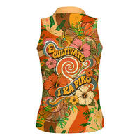 Hawaiian Piko Lani Cultivate I Ka Piko Aloha Women Sleeveless Polo Shirt Retro Psychedelic Taro Leaf - Hibiscus Flowers