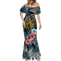 Hawaii Turtle Mermaid Dress Hawaii Pattern and Turtle Tattoo Dark Cyan Gradient TS04 - Polynesian Pride