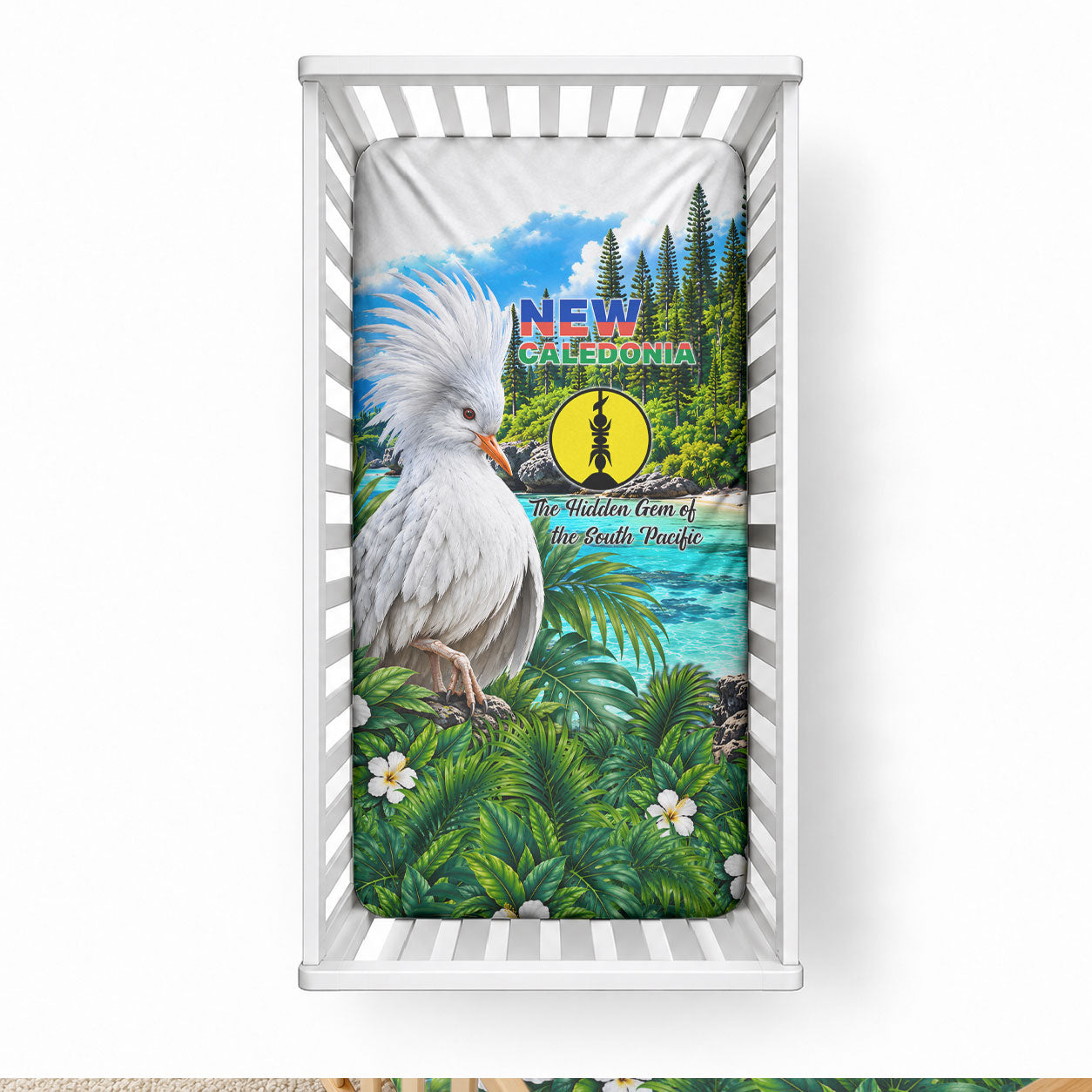 New Caledonia Kagu Bird Nature Baby Bed Cover South Pacific Hidden Gem Tropical Landscape TS04 28 × 52 in Green White - Polynesian Pride