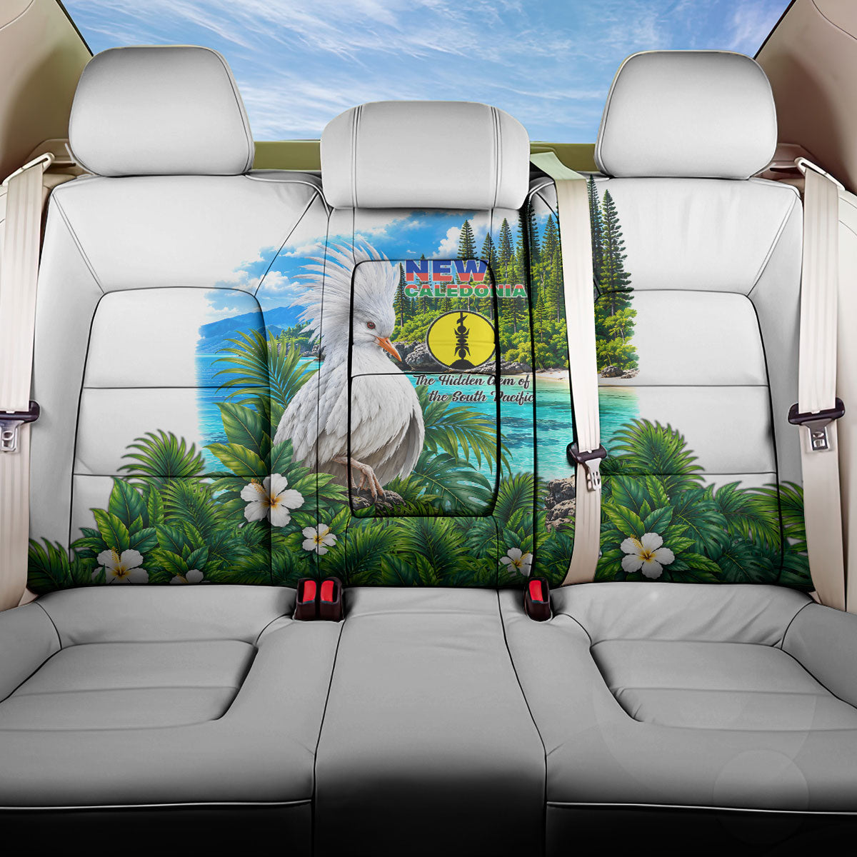 New Caledonia Kagu Bird Nature Back Car Seat Cover South Pacific Hidden Gem Tropical Landscape TS04 One Size Green White - Polynesian Pride