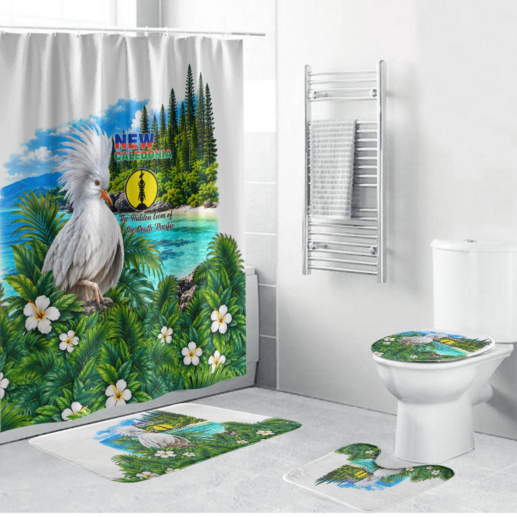 New Caledonia Kagu Bird Nature Bathroom Set South Pacific Hidden Gem Tropical Landscape TS04 Bathroom Set (4 pcs) Green White - Polynesian Pride