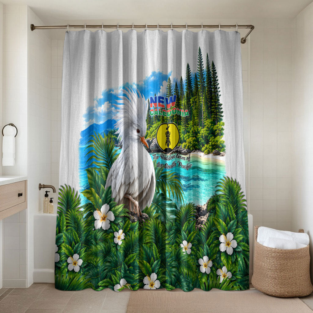 New Caledonia Kagu Bird Nature Bathroom Set South Pacific Hidden Gem Tropical Landscape TS04 Shower Curtain Only Green White - Polynesian Pride
