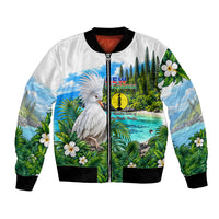 New Caledonia Kagu Bird Nature Bomber Jacket South Pacific Hidden Gem Tropical Landscape TS04 Unisex Green White - Polynesian Pride