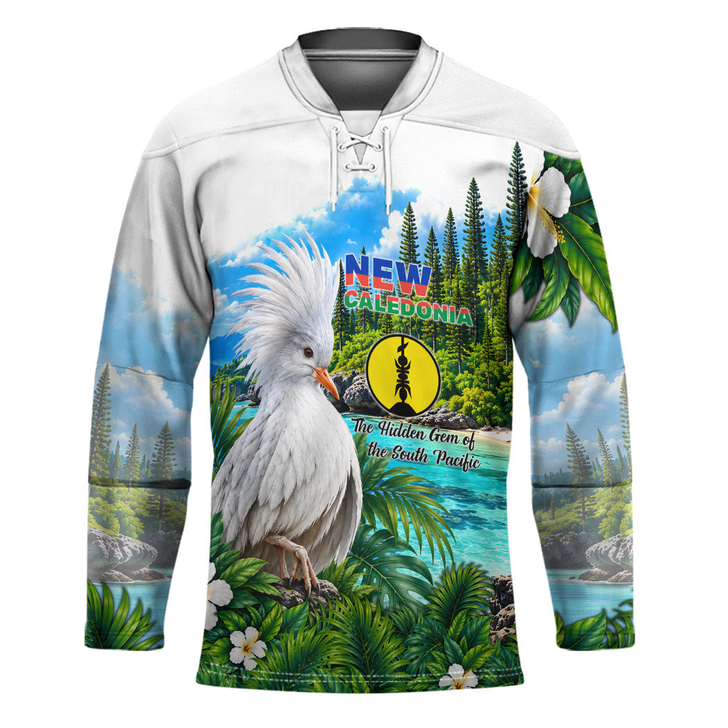 New Caledonia Kagu Bird Nature Hockey Jersey South Pacific Hidden Gem Tropical Landscape TS04 Unisex Green White - Polynesian Pride