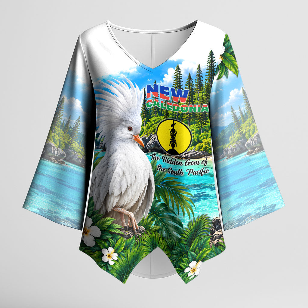 New Caledonia Kagu Bird Nature Kimono Sleeve Blouse South Pacific Hidden Gem Tropical Landscape TS04 Female Green White - Polynesian Pride