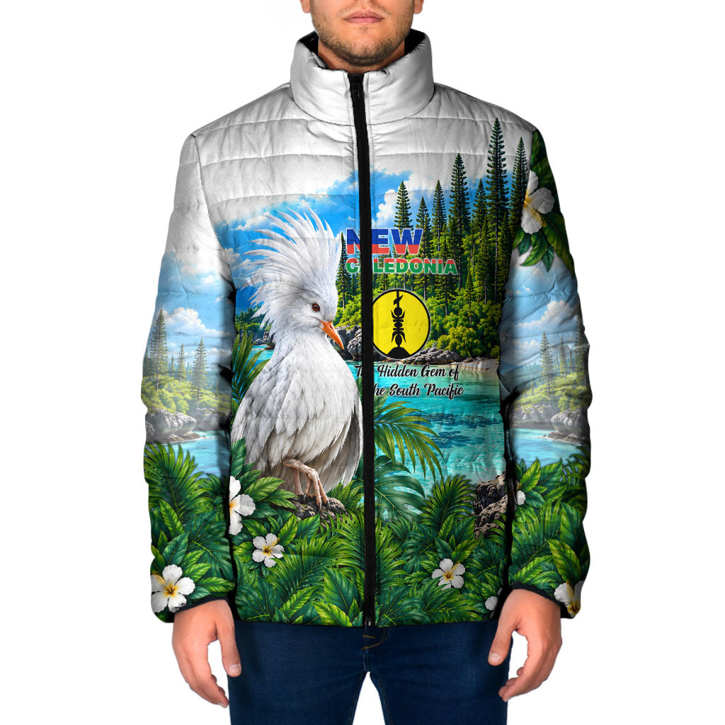 New Caledonia Kagu Bird Nature Padded Jacket South Pacific Hidden Gem Tropical Landscape TS04 Men Green White - Polynesian Pride