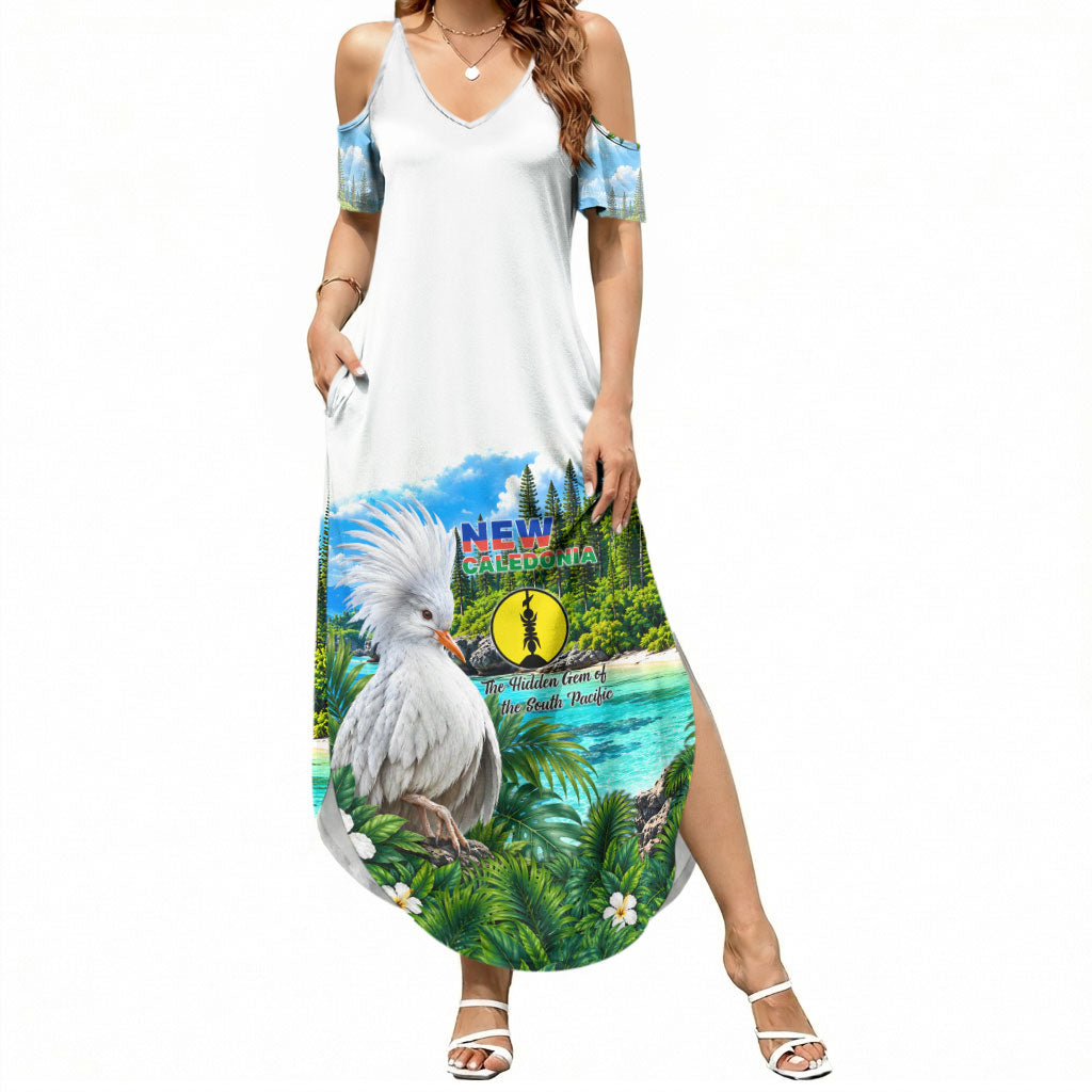 New Caledonia Kagu Bird Nature Summer Maxi Dress South Pacific Hidden Gem Tropical Landscape TS04 Women Green White - Polynesian Pride