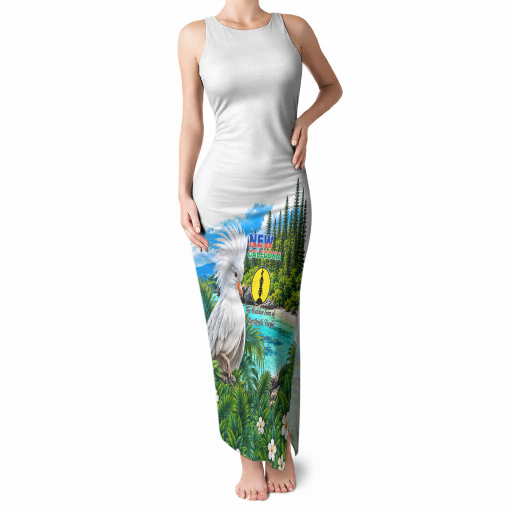 New Caledonia Kagu Bird Nature Tank Maxi Dress South Pacific Hidden Gem Tropical Landscape TS04 Women Green White - Polynesian Pride