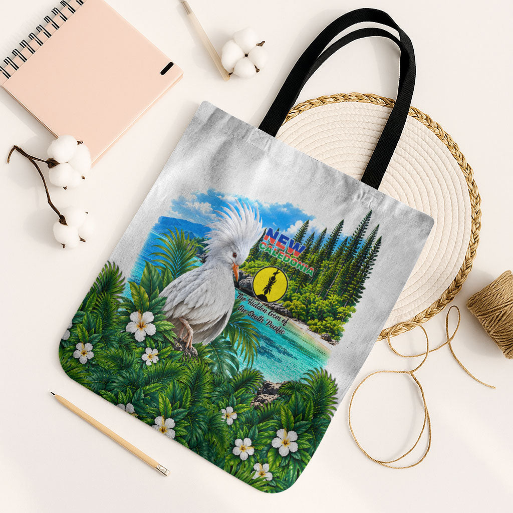 New Caledonia Kagu Bird Nature Tote Bag South Pacific Hidden Gem Tropical Landscape TS04 Black Strap One Size Green White - Polynesian Pride