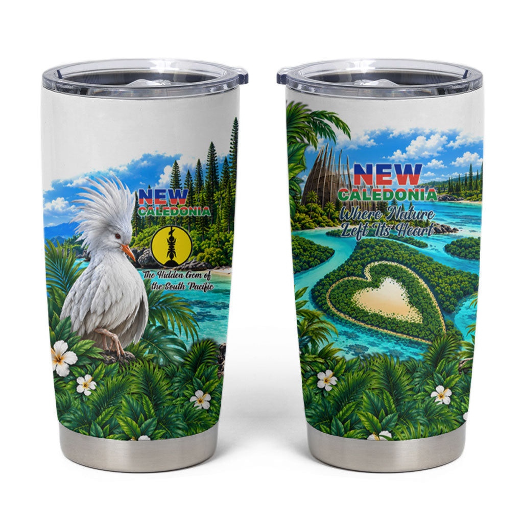New Caledonia Kagu Bird Nature Tumbler Cup South Pacific Hidden Gem Tropical Landscape TS04 Green White - Polynesian Pride