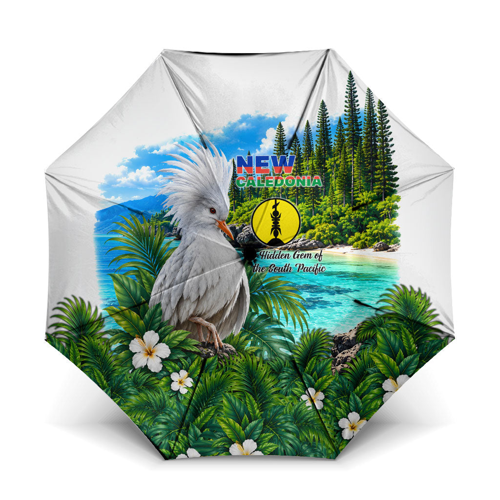 New Caledonia Kagu Bird Nature Umbrella South Pacific Hidden Gem Tropical Landscape TS04 One Size Folded 11.42 inch Opened Diameter 37.4 inch Green White - Polynesian Pride
